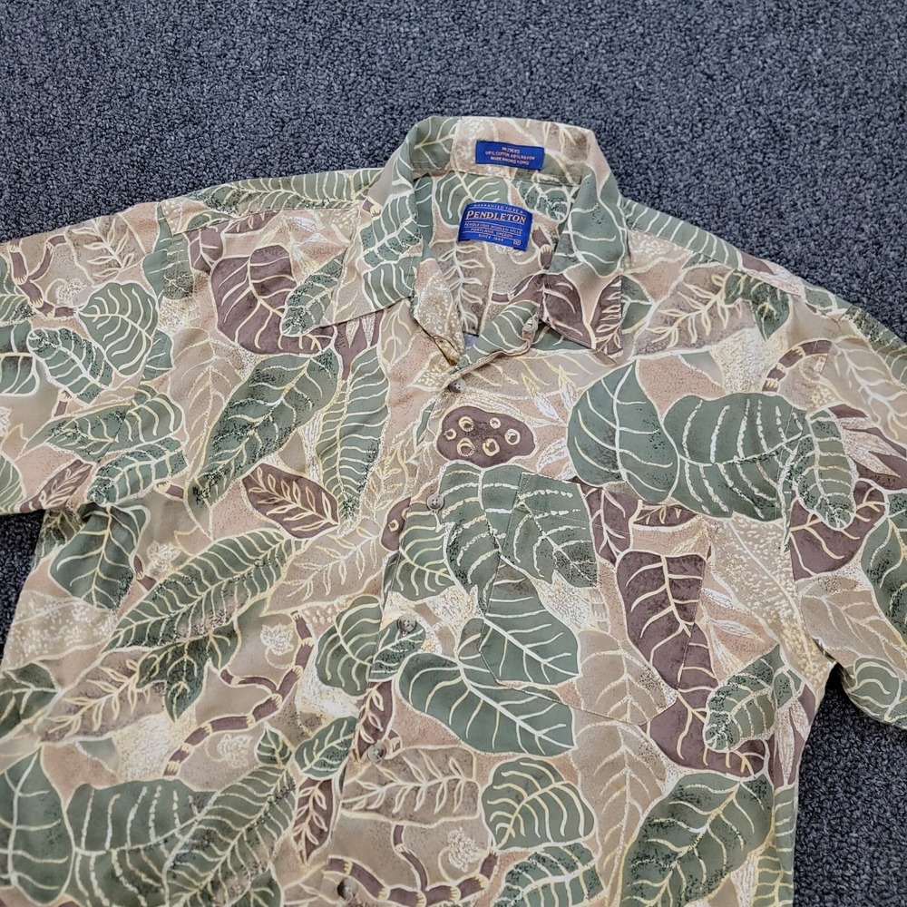 Pendleton Shirt Mens M Beige Floral Rayon Camp Loop Collar VTG 90s Hawaiian